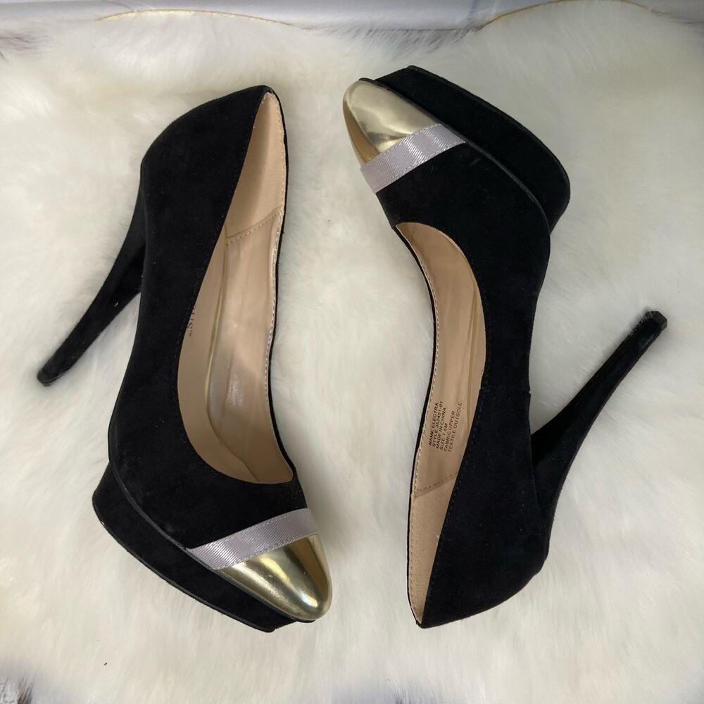 JustFabulous Electra Black/Gold High Heel Stiletto Platform Pumps Size 7.5M